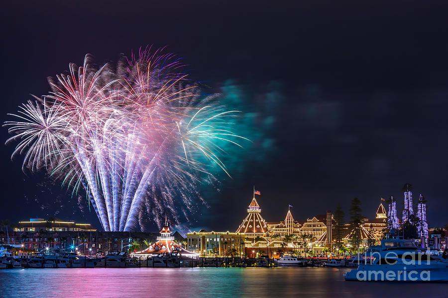 Holiday fireworks show at the historic Hotel del Coronado Photograph by