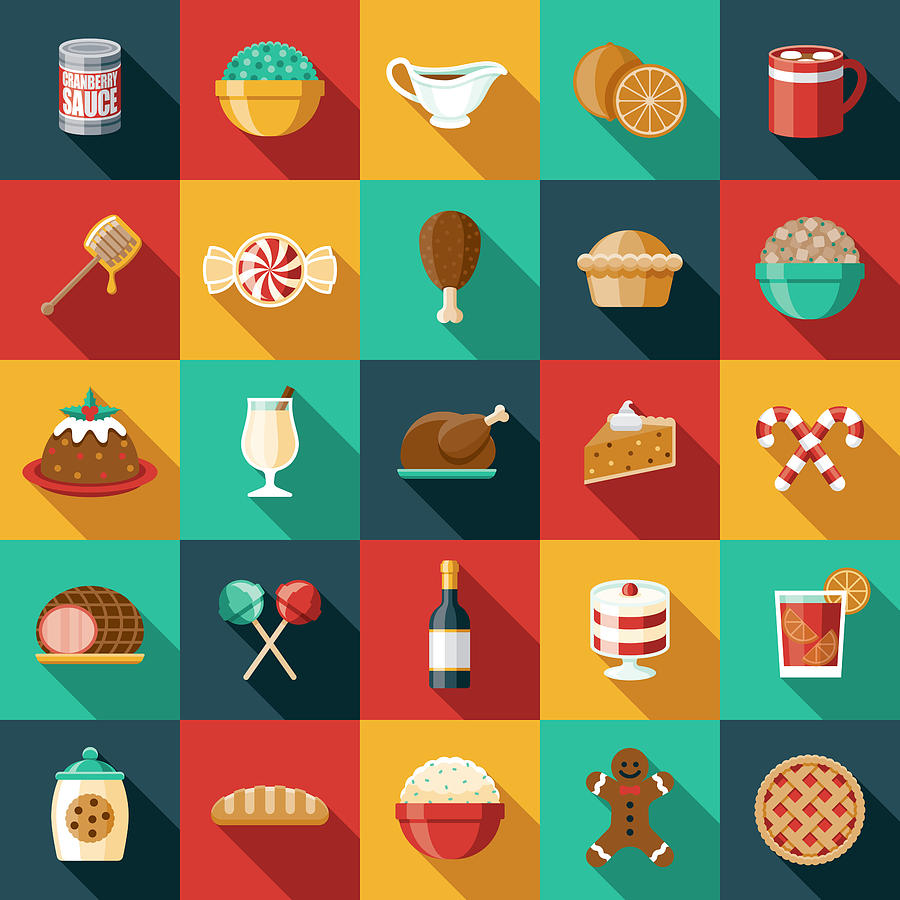 Holiday Foods Icon Set Drawing by Bortonia