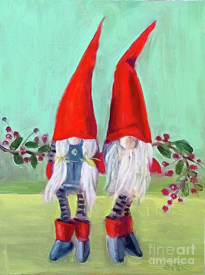 Holiday Gnomes Painting by Barbara Oertli