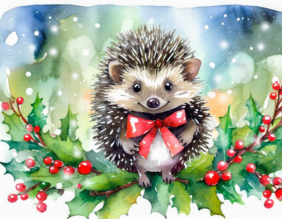 Holiday Hedgehog Mixed Media by Susan Rydberg