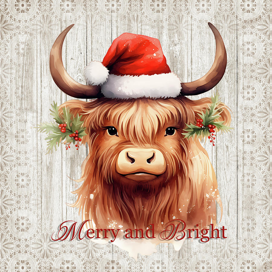 Holiday Highland Cow Digital Art by TnBackroadsPhotos