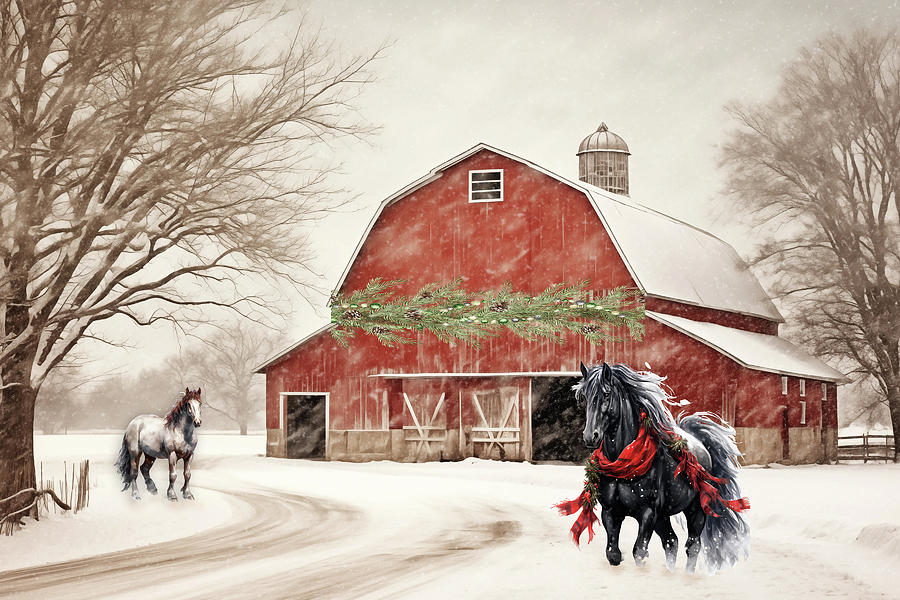 Holiday Horse Farm Digital Art by TnBackroadsPhotos