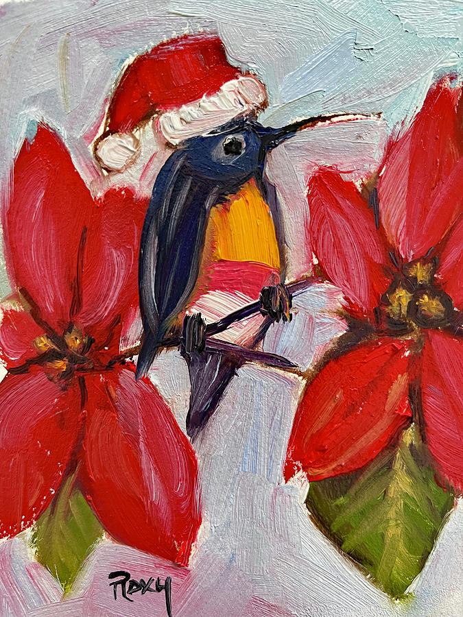 Holiday Hummingbird Painting by Roxy Rich
