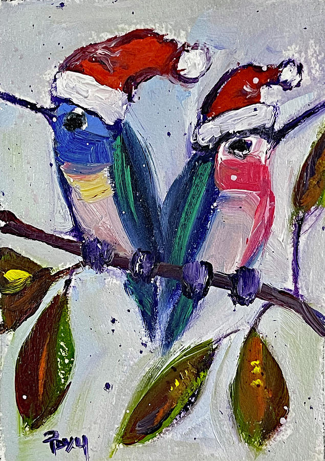 Holiday Hummingbirds Painting by Roxy Rich