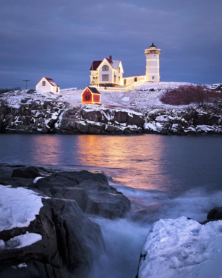 Holiday Lights at Nubble Lighthouse Photograph by Eric Gendron