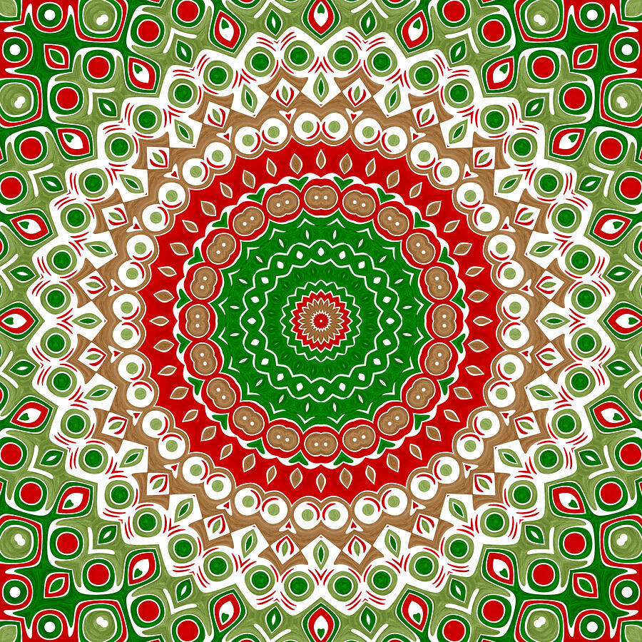 Christmas Digital Art - Holiday Mandala Kaleidoscope Medallion Flower by Mercury McCutcheon