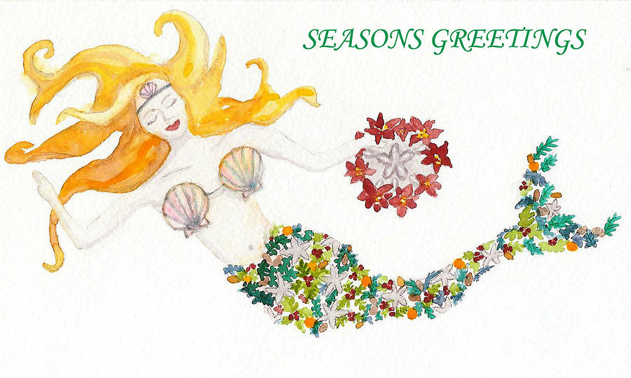Holiday Mermaid Painting by Anne Marie Brown