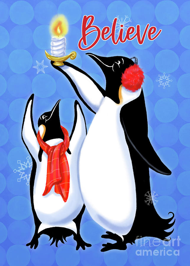 Holiday Penguins-Believe Mixed Media by Shari Warren