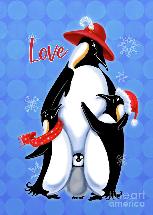 Holiday Penguins-Love Mixed Media by Shari Warren