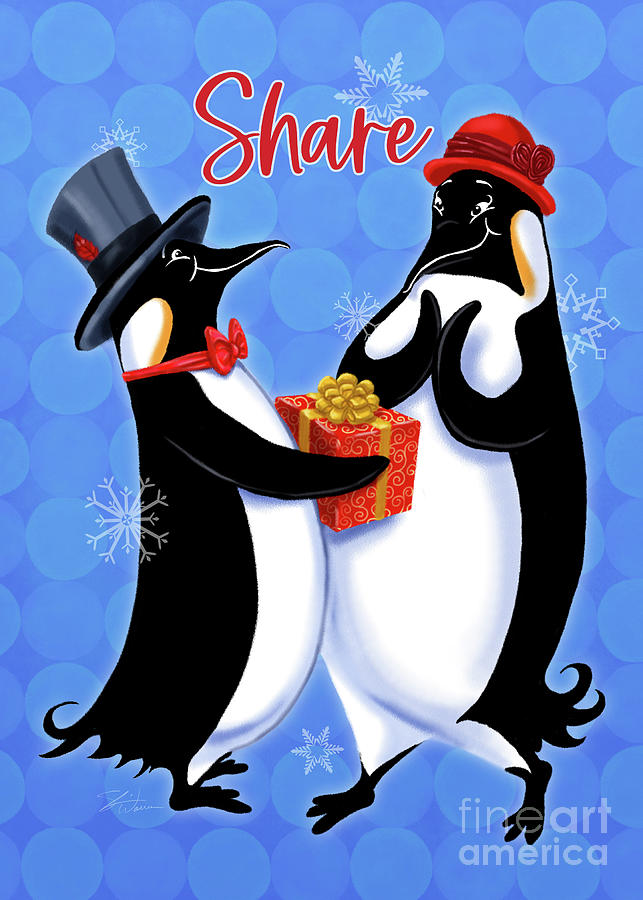 Holiday Penguins-Share Mixed Media by Shari Warren