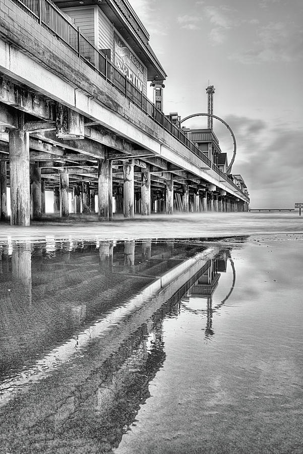 Holiday Reflections Galveston BW Photograph by JC Findley