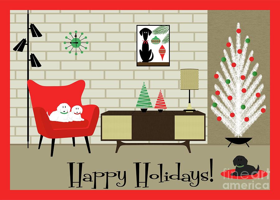 Holiday Room with Three Dogs Digital Art by Donna Mibus