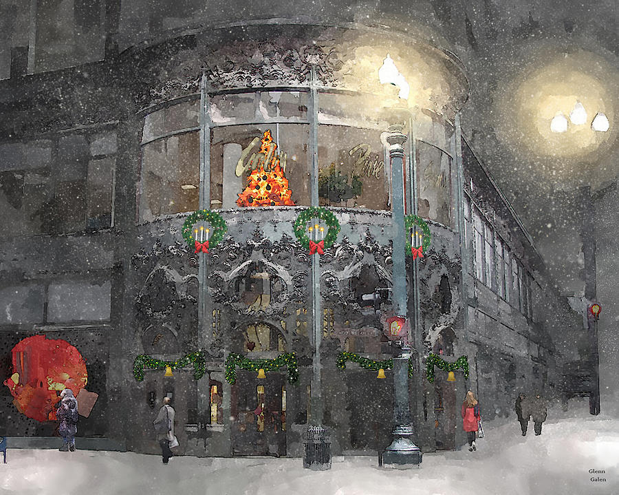 Holiday Time at Carsons - State Street Chicago Painting by Glenn Galen