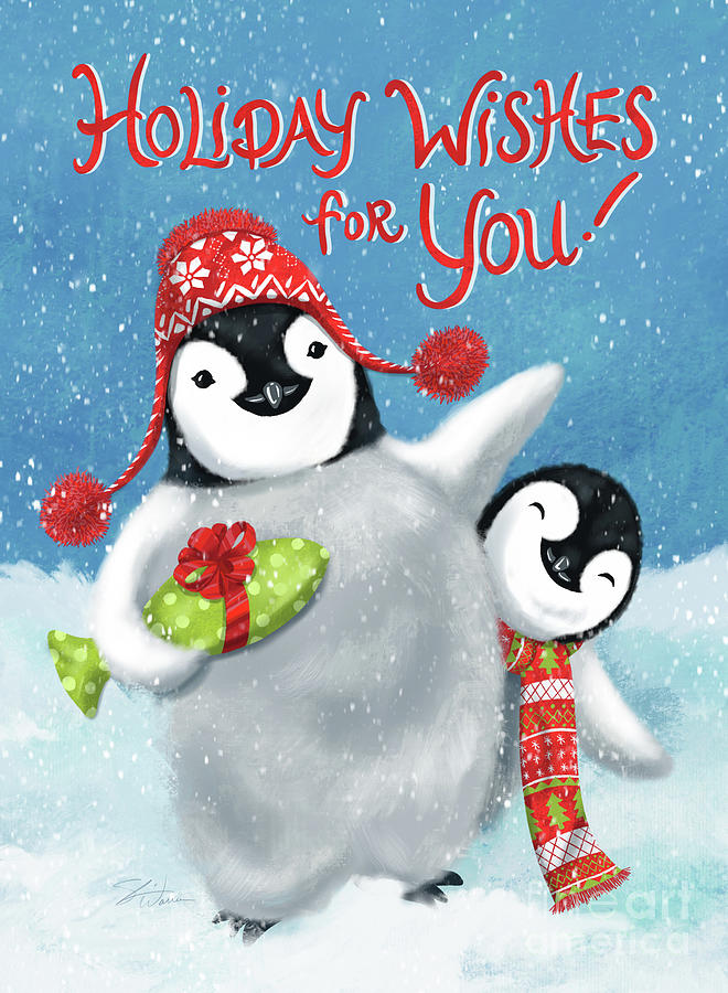 Holiday Wishes Penguins Mixed Media by Shari Warren