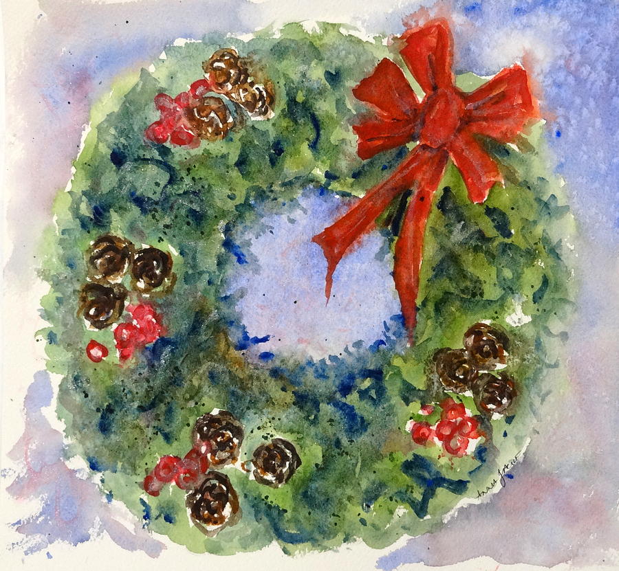 Holiday Wreath Painting by Anna Jacke