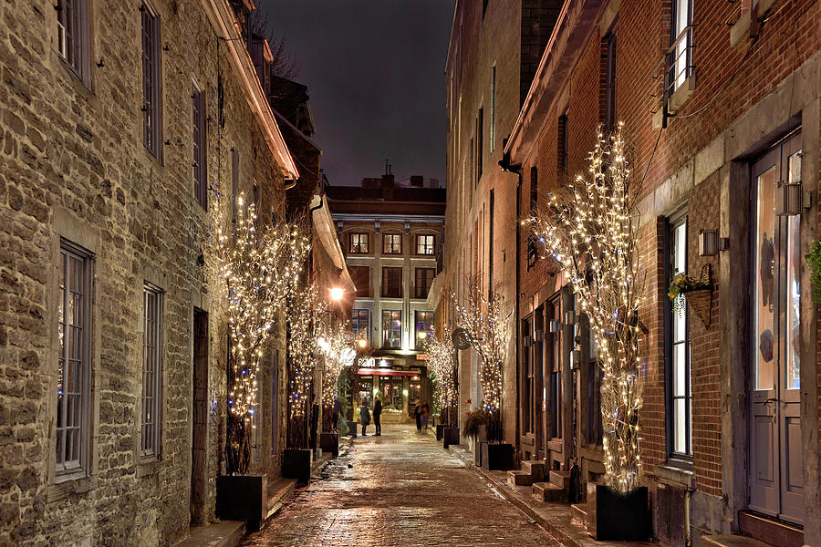 Holidays on the Cobblestone streets of Old Montreal, Quebec Photograph by Brendan Reals