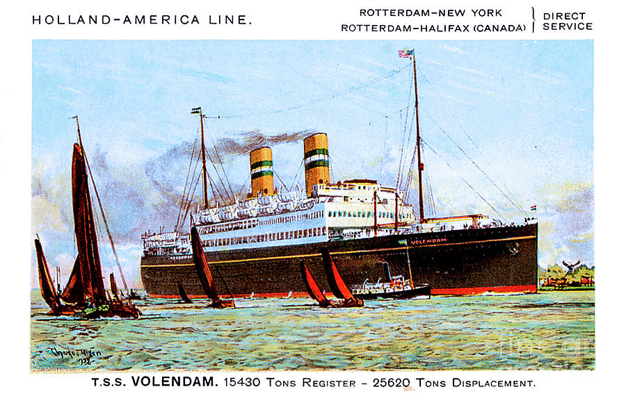 Holland America Line TSS Volendam Travel Postcard 1923 Painting by Unknown