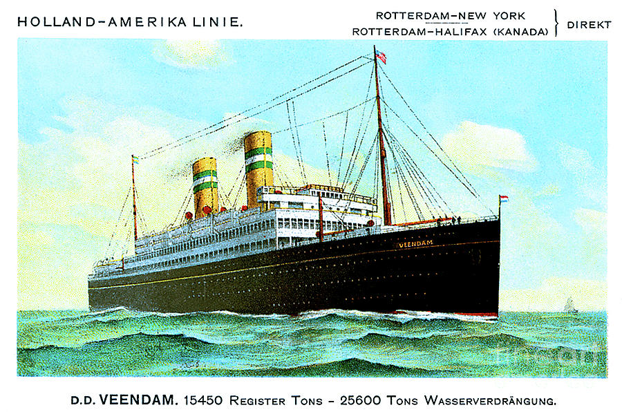 Holland-Amerika Linie DD Veendam Postcard 1922 Painting by Unknown