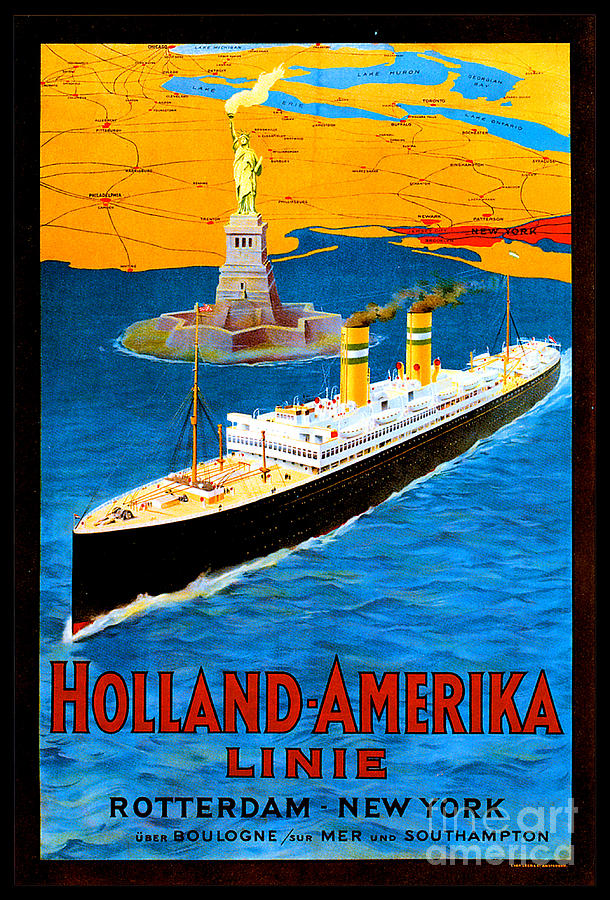 Holland Amerika Linie Rotterdam New York Uber Boulonge Sur Mer Und Southhampton Travel Poster Painting by Unknown