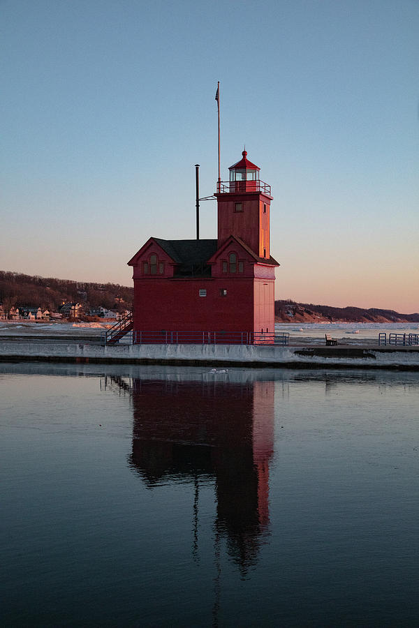 Holland Michigan Lighthouse reflections on the channel water Photograph by Eldon McGraw