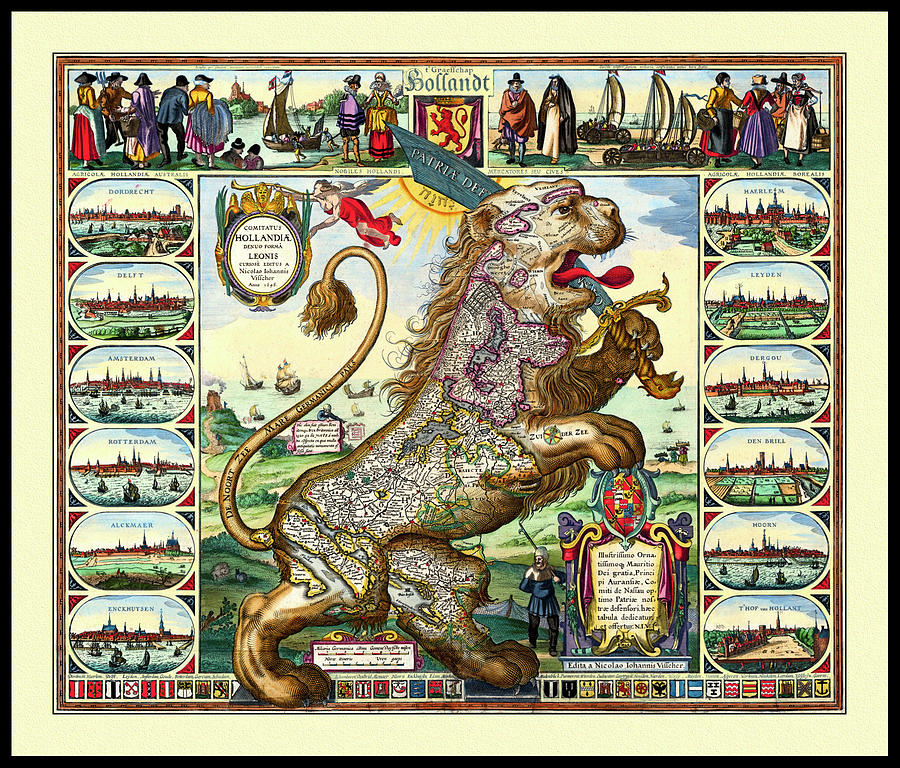 Vintage Photograph - Holland The Netherlands Vintage Lion Map 1648 by Carol Japp