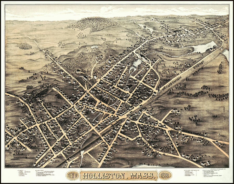 Holliston Massachusetts Vintage Map Birds Eye View 1878 Photograph By   Holliston Massachusetts Vintage Map Birds Eye View 1878 Carol Japp 