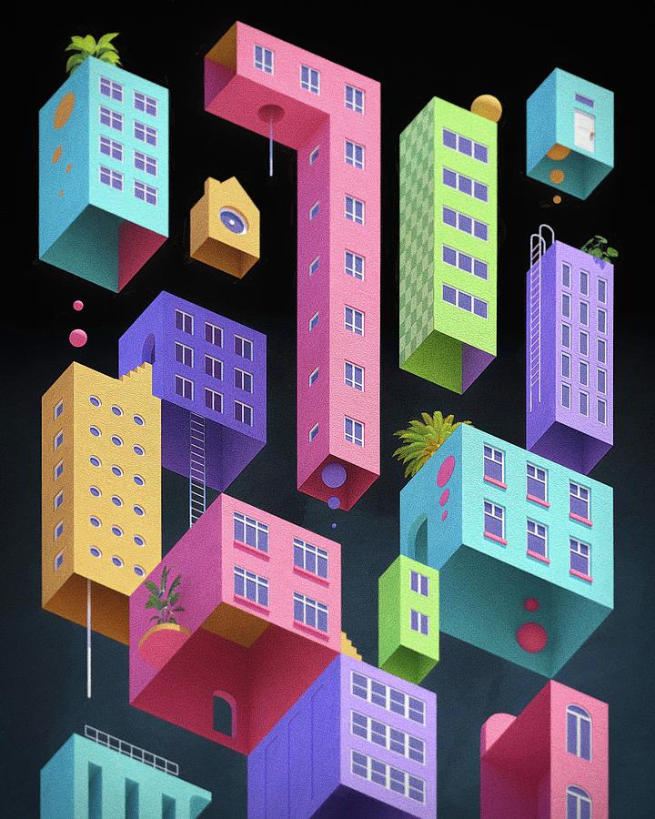 Colorful Digital Art - Hollow city by Bespoke Cube