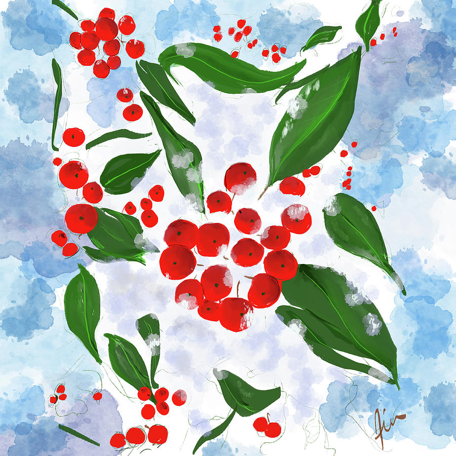 Holly Berries in Snow Digital Art by Jim Moore