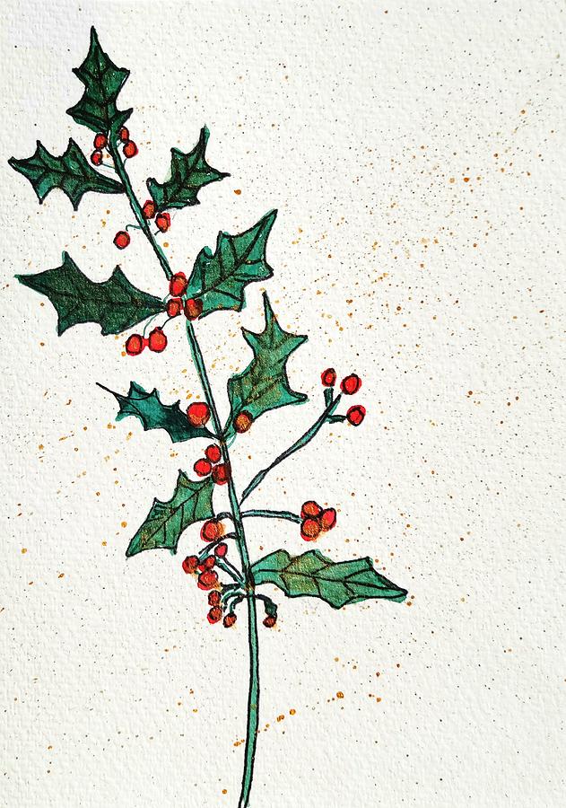 Christmas Painting - Holly Berry Branch by Shady Lane Studios-Karen Howard