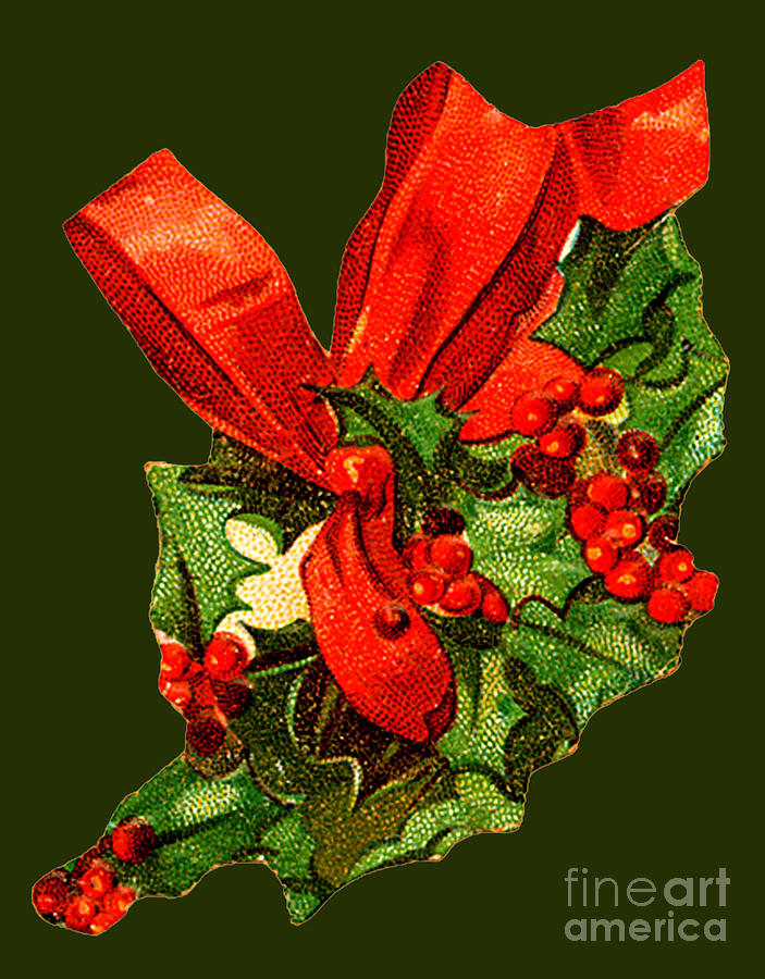 Holly Boquet With Red Bow Painting