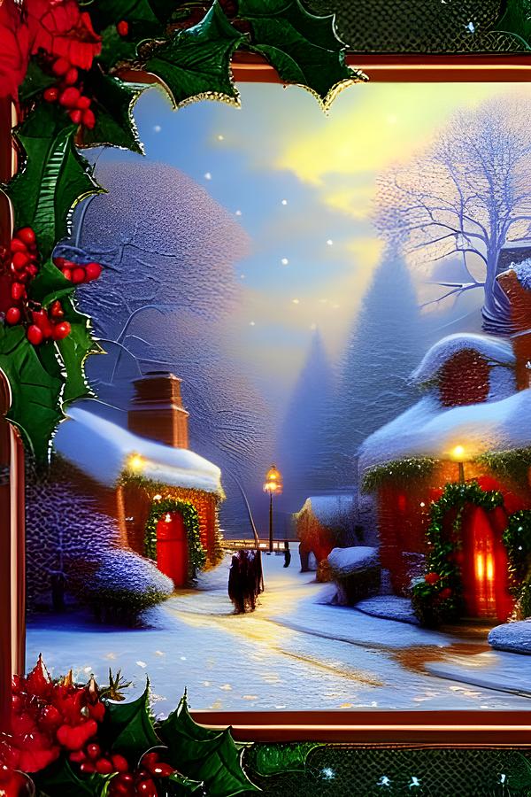 Holly Christmas Houses Digital Art by Beverly Read
