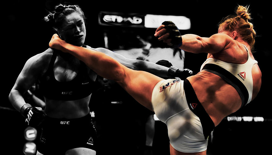 Holly Holm and Ronda Rousey in Battle Mixed Media by Brian Reaves