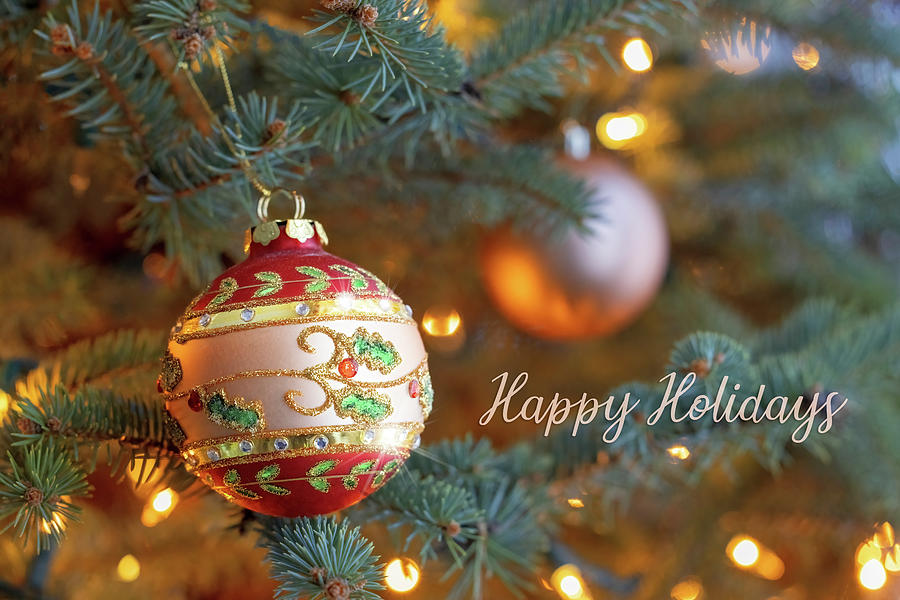Holly Jewels Ornament - Happy Holidays Photograph