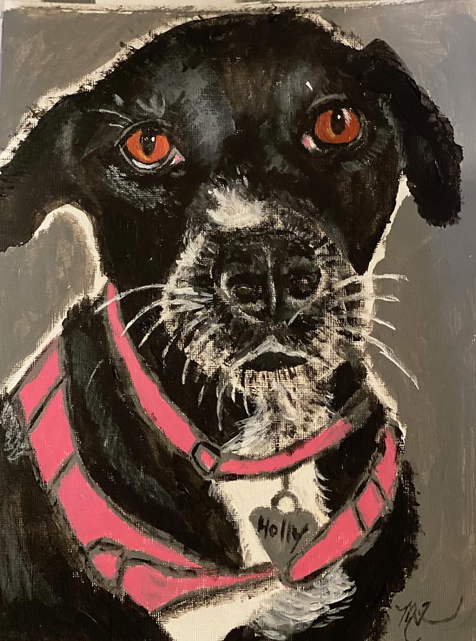 Border Collie-black Lab Rescue Pup Painting by Melody Fowler
