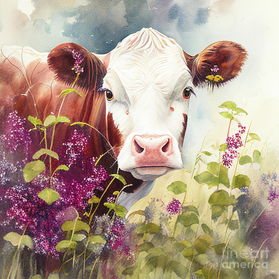 Cow Digital Art - Holly the Hereford Cow by Lauras Creations