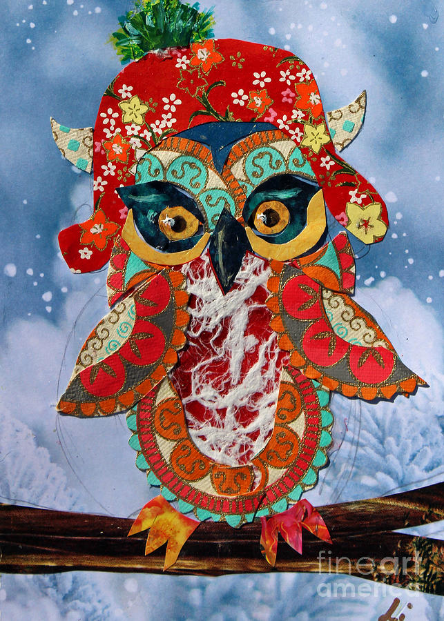 Hollyday Owl Mixed Media by Li Newton