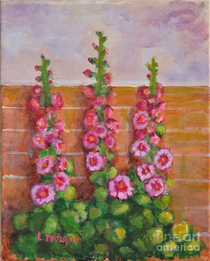 Hollyhocks By The Brick Wall Painting