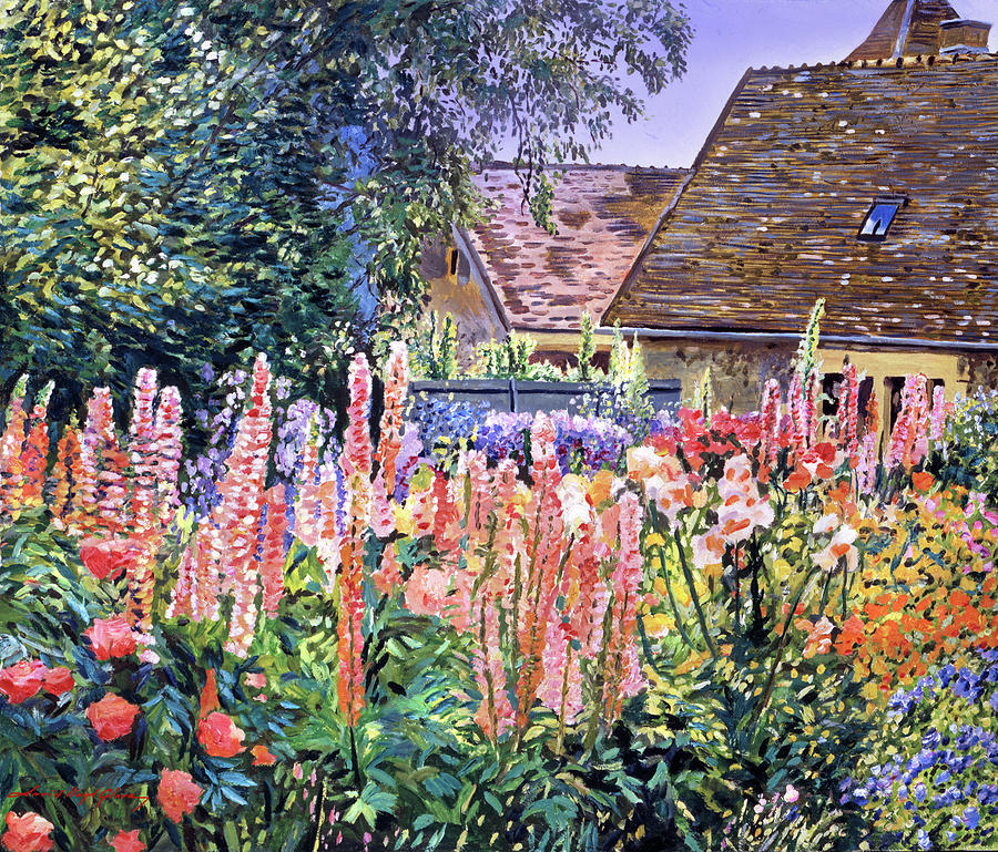 Hollyhocks Tangled Garden Painting by David Lloyd Glover