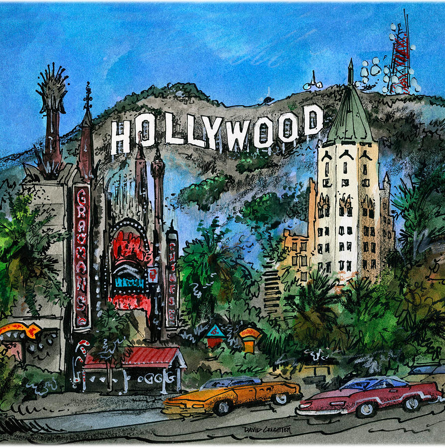 Hollywod-Los Angeles Original Art Mixed Media by David Crighton