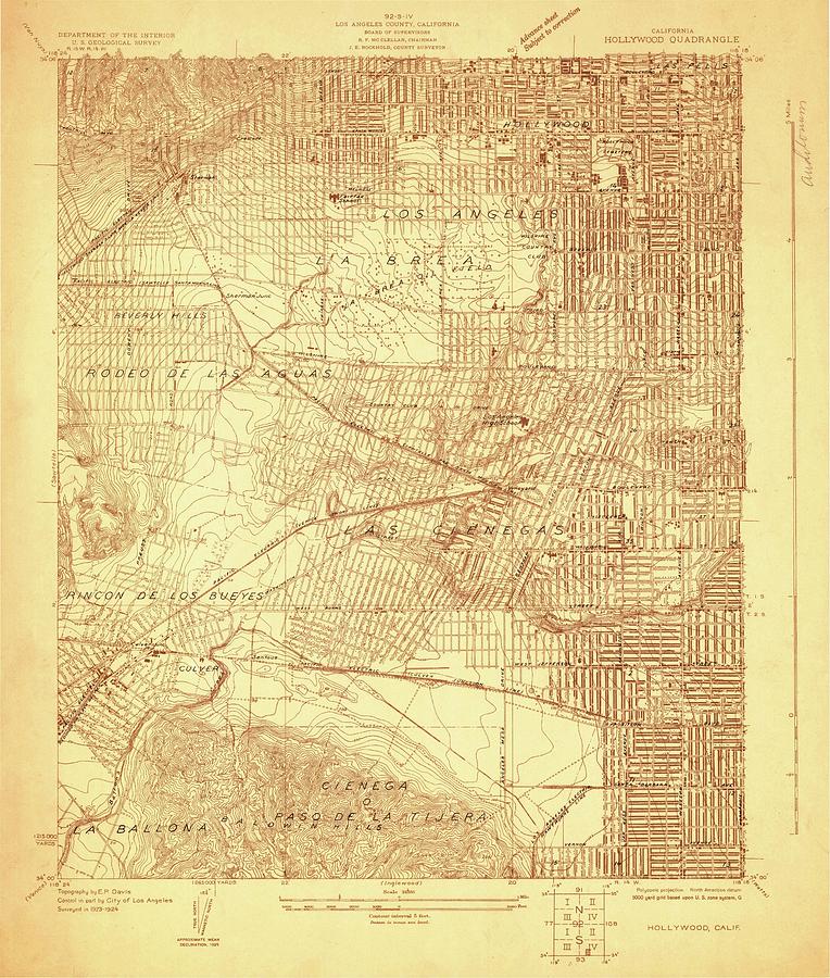 Hollywood CA from 1924 Vintage Map High Quality Mixed Media by Vintage ...