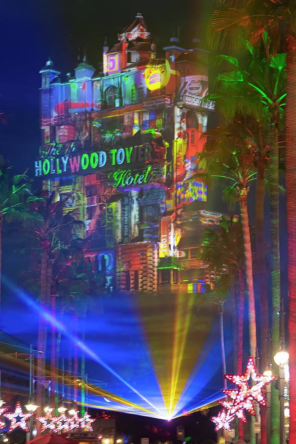 Hollywood Tower Hotel Laser Projection Show Photograph by Mark Andrew Thomas