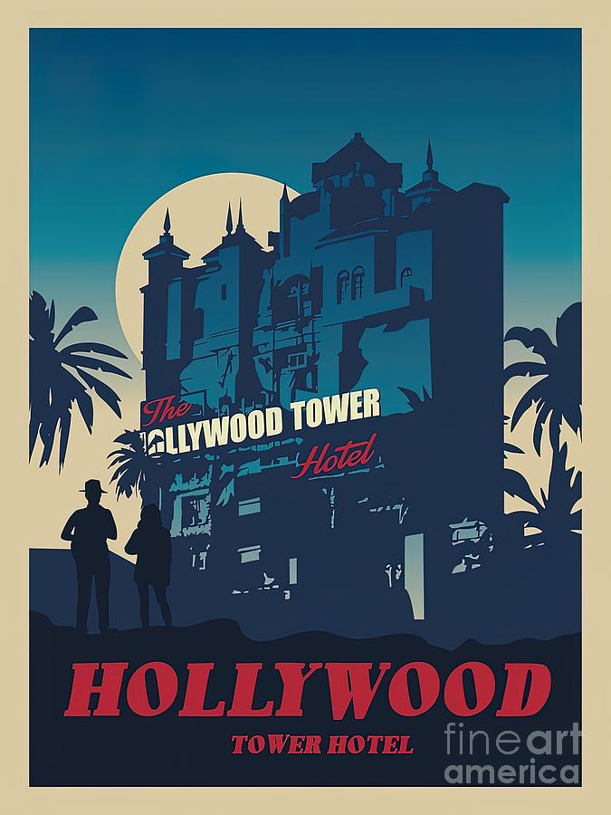 Hollywood Tower Hotel Minimalist Travel Style Painting by Oliver Morris ...