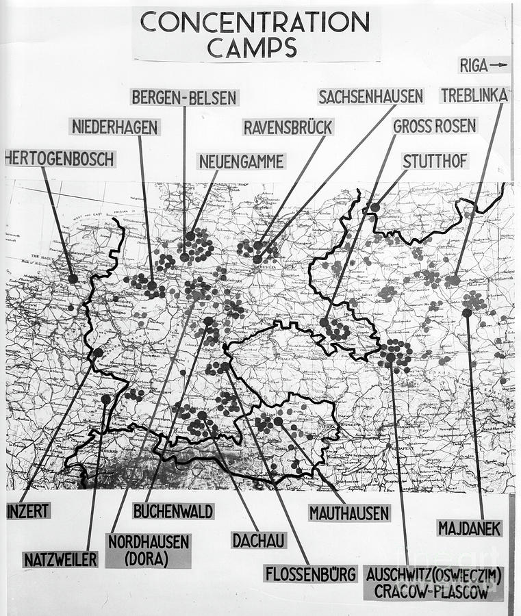 Holocaust - Concentration Camps Map Drawing by Granger