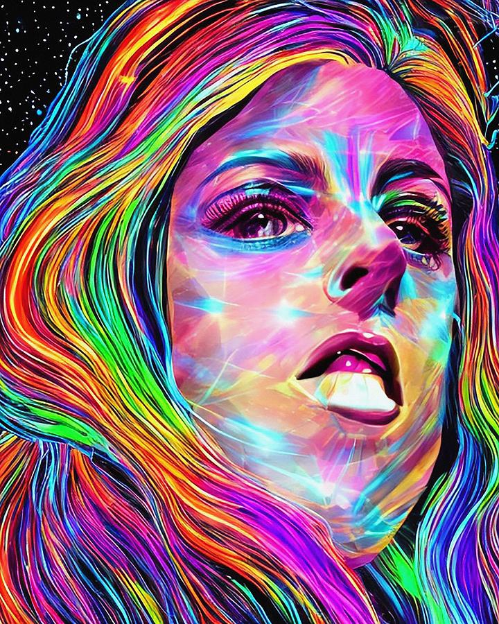 Hologram Of Lady Gaga Floating In Space A Vibrant Digital Illustration 