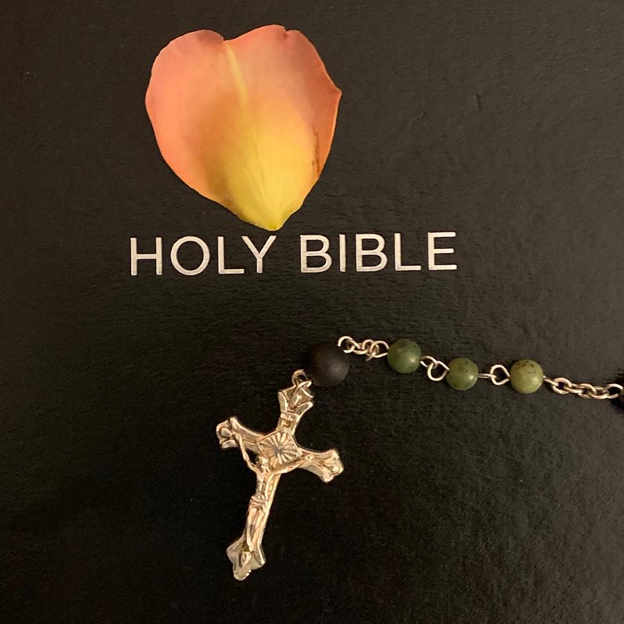 Holy Bible with Rose Petal and Rosary Photograph by Natalie Rosamund ...