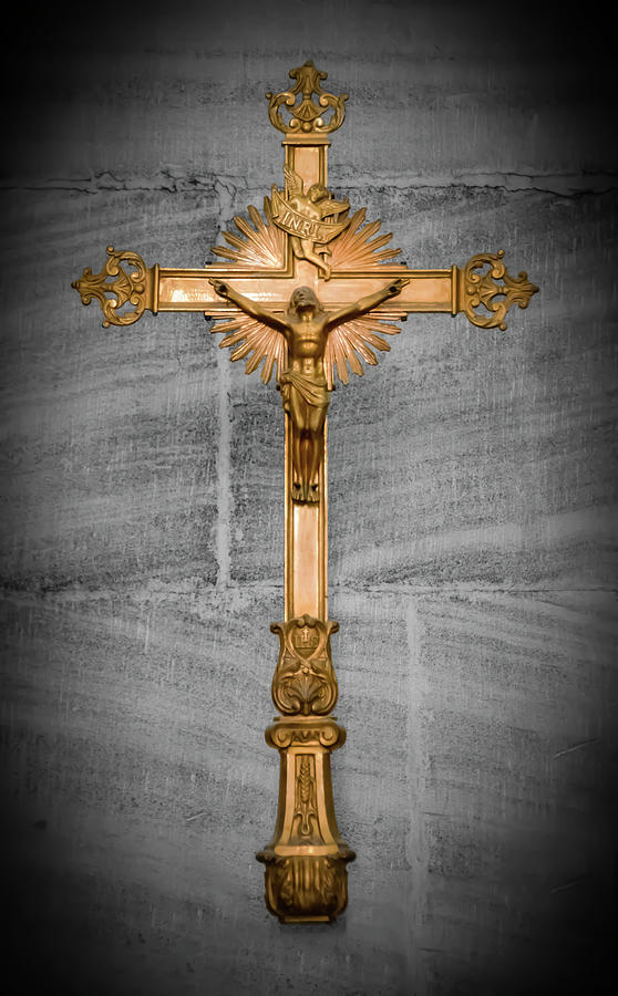 Holy Cross On A Wall At The Bayeux Cathedral Photograph