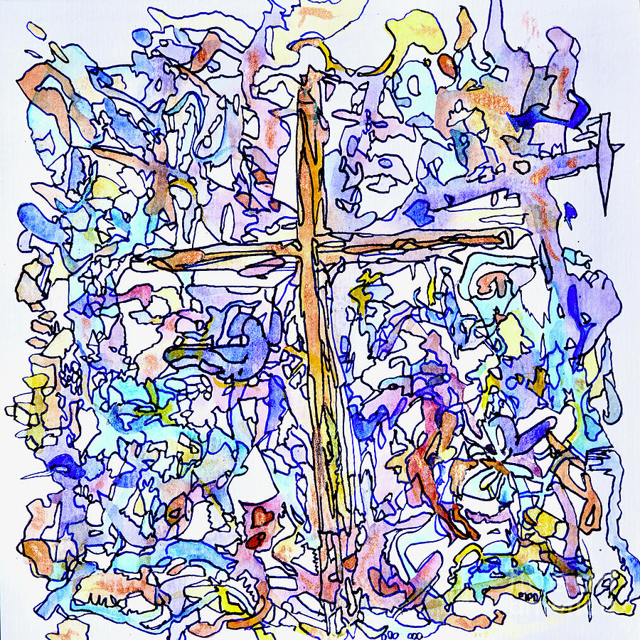 Holy Cross -Stained Glass - Abstract Painting Painting by Patty Donoghue