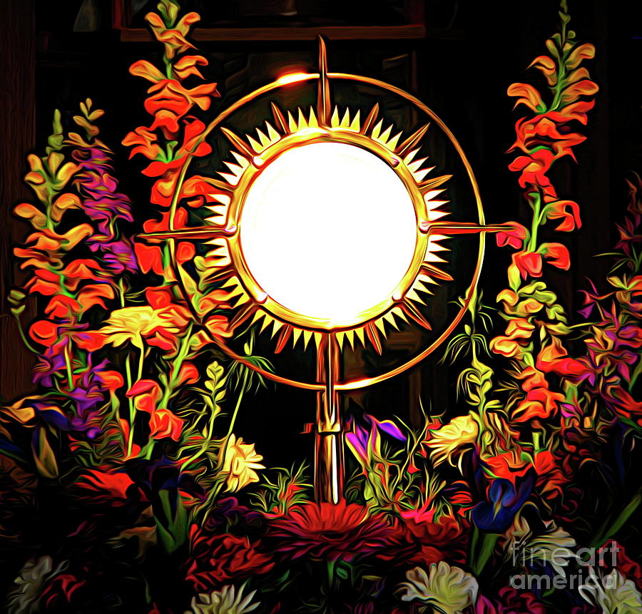 Holy Eucharist In Monstrance Surrounded By Flowers Abstract Expressionism Effect Photograph