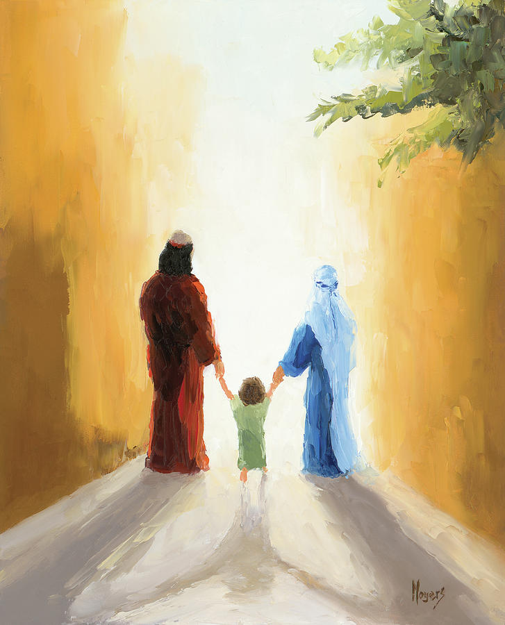 Christmas Painting - Holy Family Walk by Mike Moyers