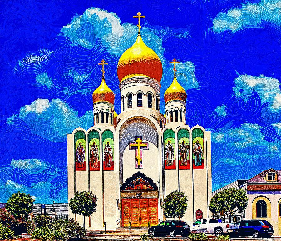 Holy Virgin Cathedral - Russian Orthodox cathedral in San Francisco, impressionist painting Digital Art by Nicko Prints